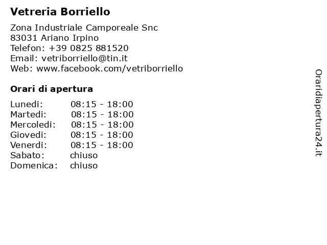 Orari di apertura Vetreria Borriello Zona Industriale